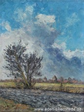 Sillenstede, Blick auf Sillenstede, 1962, 36,1x48,3 cm, Öl auf Leinwand, Privatbesitz (WV-Nr. 1772)