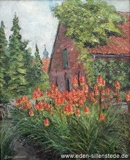 Jever, Stadt, Haaks Garten, Fackellilien, 1966, 42,5x54 cm, Öl auf Leinwand, Besitz Schlossmuseum Jever (WV-Nr. 745)