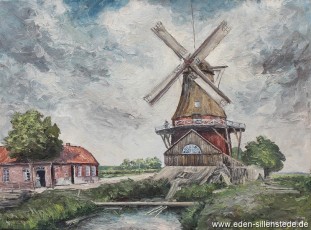 Carolinensiel, Sägemühle, 1960er, 70,5x52,5 cm, Öl auf Leinwand, Besitz Sielhafenmuseum Carolinensiel (WV-Nr. 106)