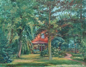 Glarum, Haus an der Accumer Straße, um 1950, 64,5x50,5 cm, Öl auf Leinwand, Privatbesitz (WV-Nr. 1769)