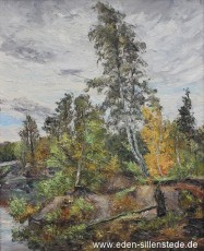Barkel, Am Ufer des Sees, um 1970, 58,5x73 cm, Öl auf Leinwand, Privatbesitz (WV-Nr. 1726)