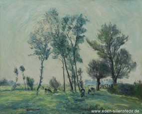 Horumersiel, Umland, Im Nordjeverland, 1940-50er, 72,5x58,5 cm, Öl auf Leinwand, Privatbesitz (WV-Nr. 947)