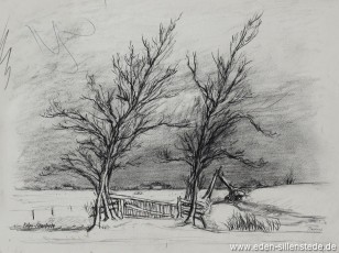 Bottens, Rollboom, 1950er, 39,5x29,5 cm, Kohlezeichnung, Nachlass Arthur Eden (WV-Nr. 168)