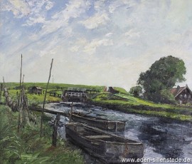 Crildumersiel, Blick auf das Sieltor, 1964,53x64 cm, Öl auf Leinwand, Privatbesitz (WV-Nr. 550)
