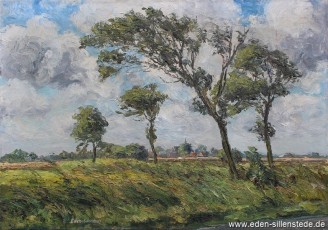 Fedderwarden, Blick auf Fedderwarden, 1960er, 74,5x52,5 cm, Öl auf Leinwand, Privatbesitz (WV-Nr. 1435)