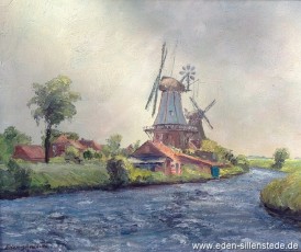 Greetsiel, Zwillingsmühlen, um 1960, 50x60 cm, Öl auf Leinwand, Privatbesitz (WV-Nr. 1284)