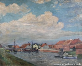 Hooksiel, Alter Hafen, 1926, 87x70 cm, Öl auf Holz, Privatbesitz (WV-Nr. 1107)