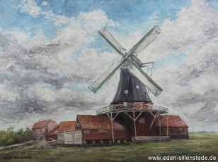 Inhausersiel, Mühle, 1960er, 80,5x60,5 cm, Öl auf Leinwand, Besitz Schlossmuseum Jever (WV-Nr. 759)