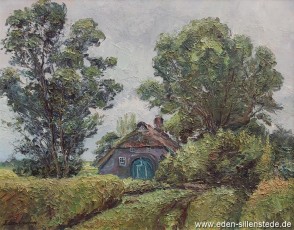 Jeringhave, Gehöft an der Rahlinger Straße, um 1970, 69x54,5 cm, Öl auf Leinwand, Privatbesitz (WV-Nr. 1120)