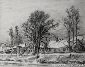 Jever, Stadt, Am Elisabethufer, 1963, 38x30 cm, Kohlezeichnung, Besitz Stadtbücherei Jever (WV-Nr. 955)