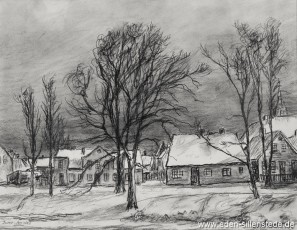 Jever, Stadt, Am Elisabethufer, um 1963, 36x28 cm, Kohlezeichnung, Privatbesitz (WV-Nr. 1330)