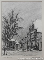 Jever, Stadt, Am Kirchplatz, Rathaus, 1930, 22,5x30,5 cm, Kohlezeichnung, Privatbesitz (WV-Nr. 1246)