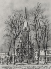 Jever, Stadt, Katholische Kirche, 1965, 29x38,5 cm, Kohlezeichnung, Besitz Landkreis Friesland (WV-Nr. 590)