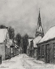 Jever, Stadt, Kleine Burgstraße, 1954, 24x30 cm, Kohlezeichnung, Besitz Landkreis Friesland (WV-Nr. 581)
