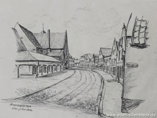 Jever, Stadt, Neuermarkt, 1926, 39x29 cm, Kohlezeichnung, Besitz Schlossmuseum Jever (WV-Nr. 757)
