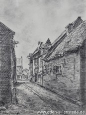Jever, Stadt, Rösterföhr, 1940er, 19x26 cm, Kohlezeichnung, Privatbesitz (WV-Nr. 870)
