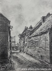 Jever, Stadt, Rösterföhr, 1950er, 19,5x27 cm, Kohlezeichnung, Privatbesitz (WV-Nr. 1010)