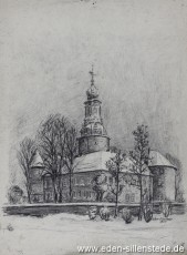 Jever, Stadt, Schloss, 1955, 29,5x39,5 cm, Kohlezeichnung, Nachlass Arthur Eden (WV-Nr. 223)
