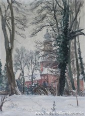 Jever, Stadt, Schloss im Winter, 1956, 51,7x70,4 cm, Öl auf Leinwand, Privatbesitz (WV-Nr. 661)