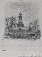 Jever, Stadt, Schloss mit Haupttor, 1940-50er, 29,5x40 cm, Kohlezeichnung, Nachlass Arthur Eden (WV-Nr. 219)