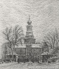 Jever, Stadt, Schloss mit Haupttor, 1958, 24,5x29,6 cm, Kohlezeichnung, Privatbesitz (WV-Nr. 1361)