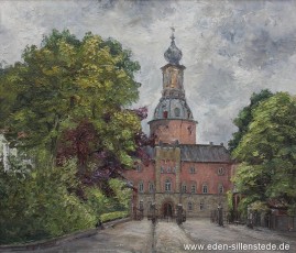 Jever, Stadt, Schloss mit Haupttor, 1960er, 70x60 cm, Öl auf Leinwand, Privatbesitz (WV-Nr. 472)