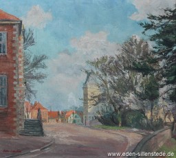 Jever, Stadt, Schloßstraße, 1940er, 40x36 cm, Öl auf Leinwand, Privatbesitz (WV-Nr. 1079)