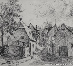 Jever, Stadt, Steinstraße-Am Wall, 1939, 22x25 cm, Kohlezeichnung, Besitz Stadt Jever (WV-Nr. 835)
