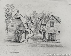 Jever, Stadt, Steinstraße-Am Wall, um 1940, 28x20 cm, Kohlezeichnung, Nachlass Arthur Eden (WV-Nr. 283)