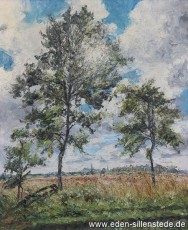 Jever, Umland, Blick vom Wiedel auf Jever, 1960er, 58x70,5 cm, Öl auf Leinwand, Privatbesitz (WV-Nr. 707)