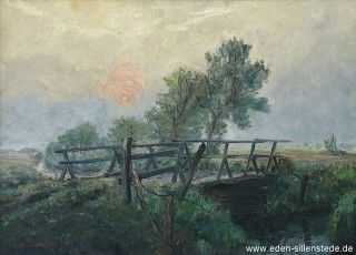 Jever, Umland, Brücke über dem Kreuztief, um 1962, 73x52,5 cm, Öl auf Leinwand, Privatbesitz (WV-Nr. 496)