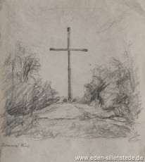 Jever, Umland, Ehrenmal Möns, 1940-50er, 21x29 cm, Bleistiftzeichnung, Nachlass Arthur Eden (WV-Nr. 161)