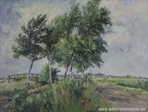 Jever, Umland, Moorlandsweg, 1960er, 74,5x56 cm, Öl auf Leinwand, Besitz Schlossmuseum Jever (WV-Nr. 712)