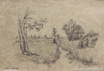Jever, Umland, Moorwarfertief, um 1930, 31x21 cm, Bleistiftzeichnung, Nachlass Arthur Eden (WV-Nr. 288)
