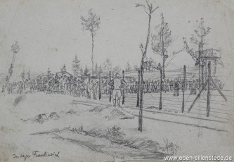 Lager, Im Lager Frankreich, 1945, 21,7x15 cm, Bleistift auf Papier, Nachlass Arthur Eden (WV-Nr. 411)