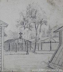Lager, Kapelle, 1945, 10x11 cm, Bleistift auf Papier, Nachlass Arthur Eden (WV-Nr. 444)