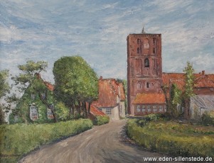 Marienhafe, Blick auf die Kirche, 1960er, 76x58 cm, Öl auf Leinwand, Privatbesitz (WV-Nr. 1264)
