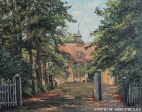 Neuenburg, Schloss, 1950er, 68,5x54 cm, Öl auf Leinwand, Besitz Landkreis Friesland (WV-Nr. 636)