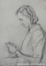 Portrait, Frau Harmina Eden, 1930er, 25x36,5 cm, Bleistiftzeichnung, Nachlass Arthur Eden (WV-Nr. 63)