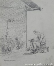 Portrait, Kuntze bei der Arbeit, 1945, 16x20 cm, Bleistift auf Papier, Nachlass Arthur Eden (WV-Nr. 445)