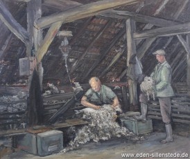 Portrait, Schafschur in Marx, 1956, 67,5x56,5 cm, Öl auf Leinwand, Besitz Schlossmuseum Jever (WV-Nr. 750)