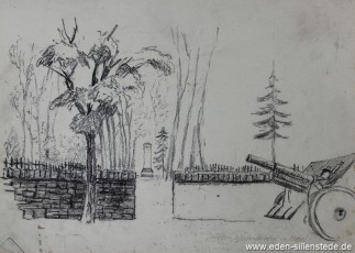 Rethel, Deutscher Soldatenfriedhof, 1940, 29,5x22 cm, Kohle auf Papier, Nachlass Arthur Eden (WV-Nr. 352)