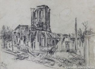 Rethel, Kirche, 1940, 29x22 cm, Kohle auf Papier, Nachlass Arthur Eden (WV-Nr. 351)