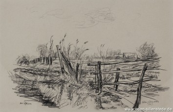 Schortens, Bei Ostiem, 1961, 40x26,5 cm, Kohlezeichnung, Privatbesitz (WV-Nr. 1150)