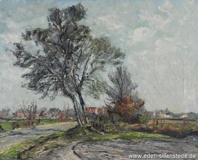 Schortens, Blick auf das Dorf, 1950er, 50x40 cm, Öl auf Leinwand, Besitz Stadt Schortens (WV-Nr. 820)