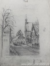 Sengwarden, Hauptstrasse, 1930, 22x28 cm, Bleistiftzeichnung, Nachlass Arthur Eden (WV-Nr. 277)