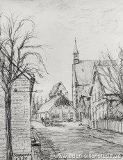 Sengwarden, Hauptstrasse, 1930, Kohlezeichnung, Besitz Landkreis Friesland (WV-Nr. 655)