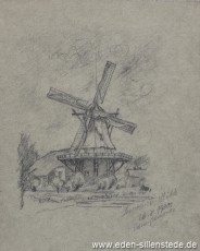 Sengwarden, Mühle, 1930, 20x25 cm, Bleistiftzeichnung, Nachlass Arthur Eden (WV-Nr. 257)