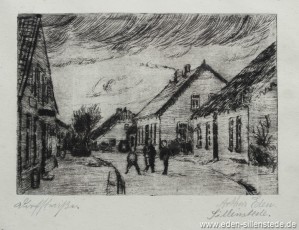 Sillenstede, Dicktonnenstraße, 1920er, 14x9,5 cm, Radierung, Nachlass Arthur Eden (WV-Nr. 1298)