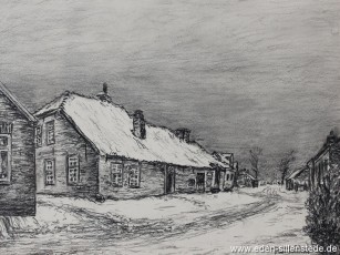 Sillenstede, Dicktonnenstraße, um 1963, 27x20 cm, Kohlezeichnung, Privatbesitz (WV-Nr. 1012)